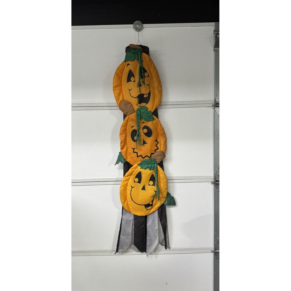 Vtg 90's Halloween 3 Stack Pumpkin Wind Sock Jack-o-Lanterns Outside Decoration